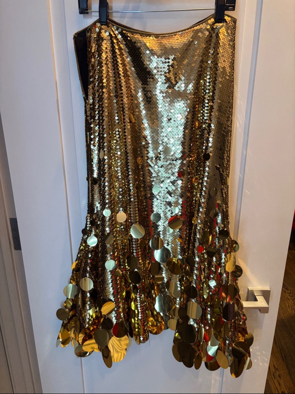 Paco Rabanne for H&M Gold Sequin A-Line Skirt with Disc Fringe